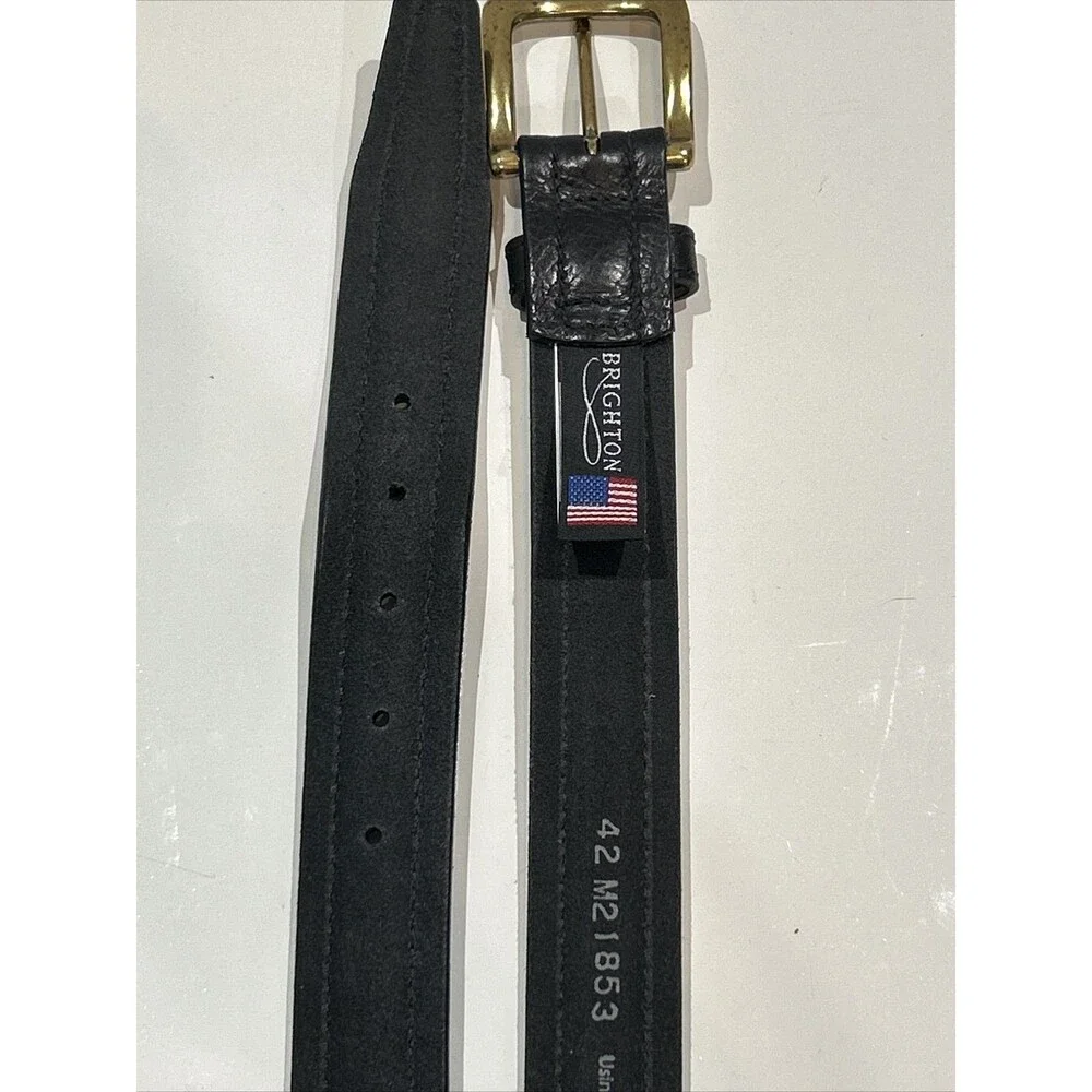Brighton Men's Black Classic Belt 42 Urbino Brass Buckle Made in USA